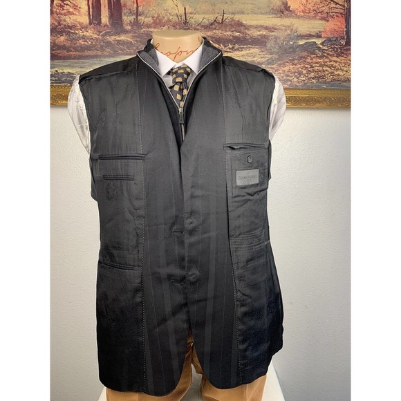 41L Gianni Versace Couture Black Striped Blazer Suit Jacket - Picture 10 of 13